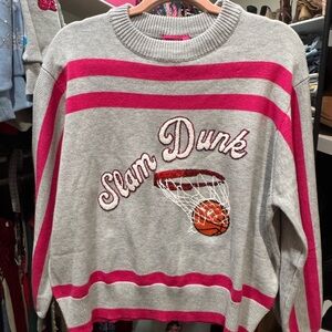 QUEEN OF SPARKLES Gray and Pink Basketball Sweater